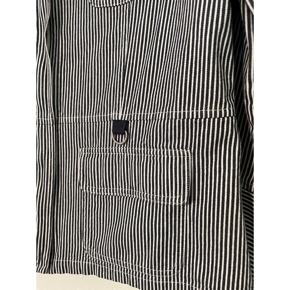 Norton Studio Petites Black White Stripe Zip Jacket Utility Pockets Cotton Chic - Picture 3 of 5